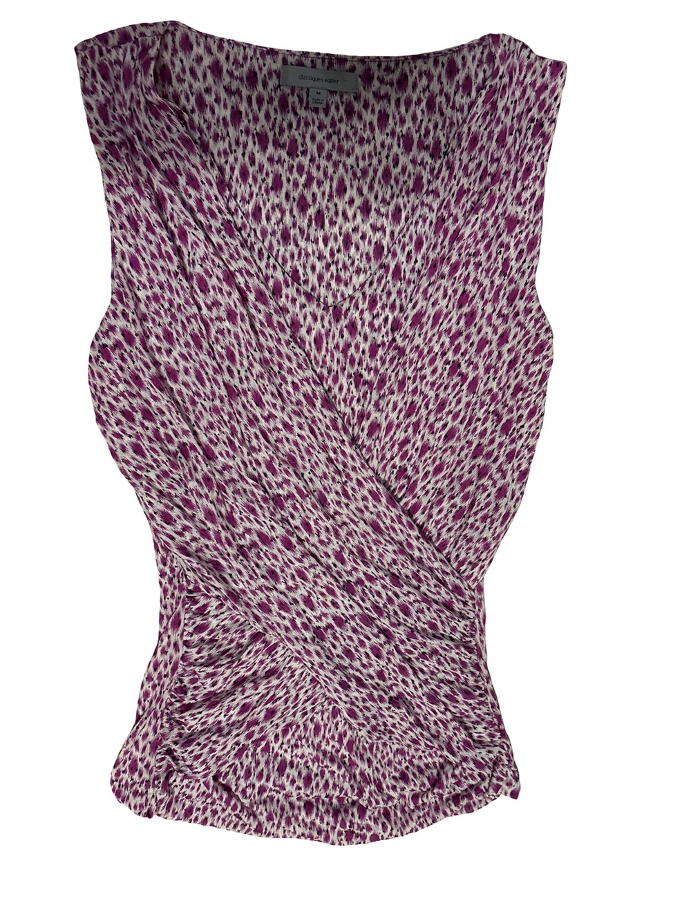 Classiques Entier Pink and White Printed Wrap-Front Sleeveless Top 52% silk